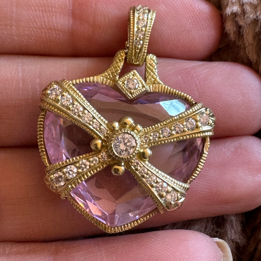 Judith Ripka 18K Yellow Gold Pink Heart Pendant 0.70ct Diamond Large Statement - Picture 13 of 17